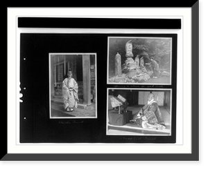 Historic Framed Print, Shinto priest; offering a stone for goodluck; Buddhist priest,  17-7/8" x 21-7/8"