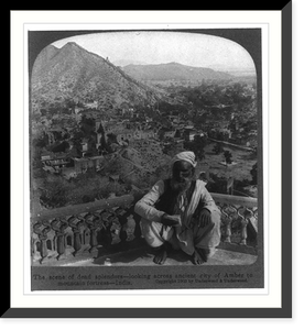 Historic Framed Print, Looking across Amber to mountain fortress, India,  17-7/8" x 21-7/8"