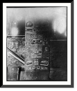 Historic Framed Print, Carved post in Alaskan house,  17-7/8" x 21-7/8"