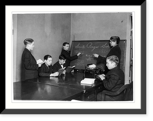 Historic Framed Print, [Teacher and five boys in Senate Pages' School - boy typing],  17-7/8" x 21-7/8"