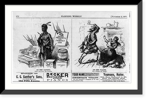 Caricatures of the attempts to civilize the American Indian: At the Capitol - Peace Pow-wows and presents of weapons - On the Plains - War Whoops and scalps, Historic Reproduction