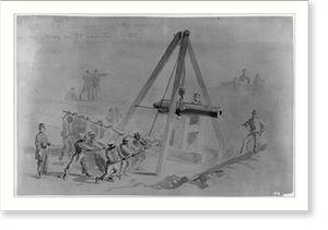 Antique Scenic Print - Negroes mounting Cannon in the works, 1861