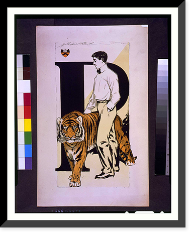 Student standing alongside tiger. John Weston Galbraith, Antique Wall Art