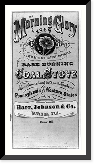 The Morning Glory of 1869 - base burning coal stove, Antique Print