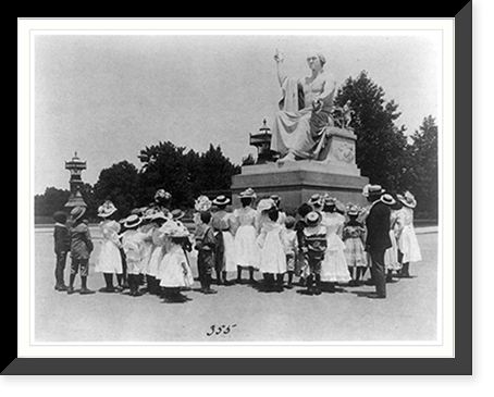 Historic Framed Print, [African American school children facing the Horatio Greenough statue of George Washington at the U.S. Capitol],  17-7/8" x 21-7/8"