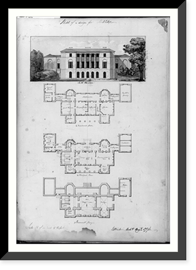 Houses and a church (Buildings Erected or Proposed to be Built in Virginia"). Mill Hill - south elevation and floor plans", Historic Reproduction