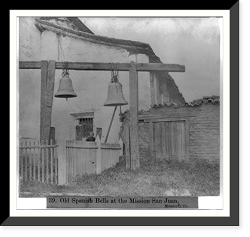 Historic Framed Print, Old Spanish Bells at the Mission San Juan - Monterey County,  17-7/8" x 21-7/8"