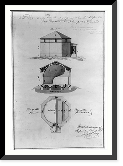 Powder magazine for the Navy Department, Gosport Navy Yard, Portsmouth, Virginia. Elevation, section, plan - 2, Historic Reproduction