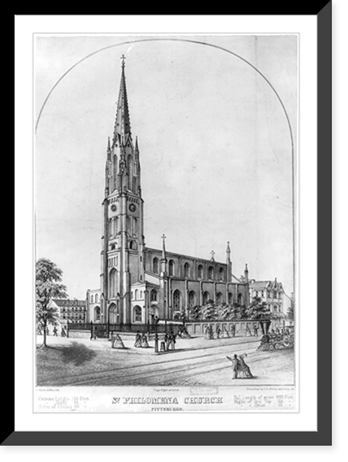 Historic Framed Print, St. Philomena Church Pittsburgh.C. Inger ; A. Krebs & Bro. lith.,  17-7/8" x 21-7/8"