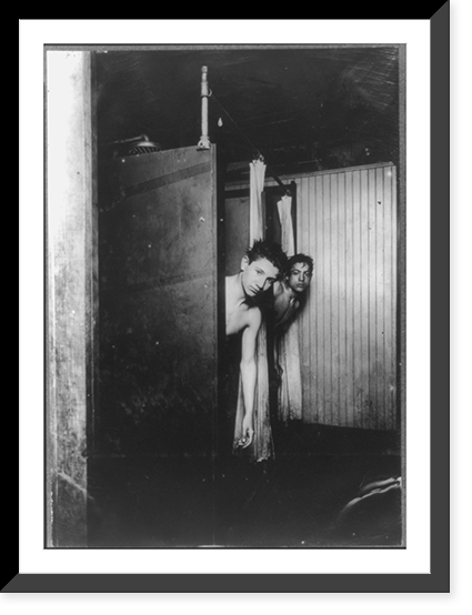 The boys make good use of the shower baths, Postal Tel. Co., B'way. Location: New York, New York (State), Historic Reproduction