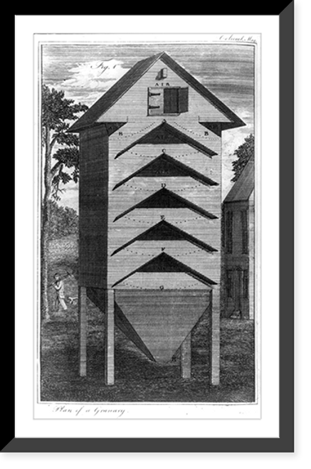 Historic Framed Print, Plan of a granary,  17-7/8" x 21-7/8"