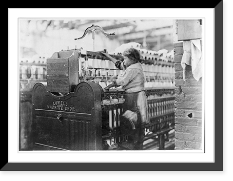 Little spinner in Bibb Mill No. 1, Macon, Ga. She was so small she had to climb up on to the spinning frame to mend broken threads. See also photo 488. Jan. 19, 1909. Location: Macon, Georgia. Time