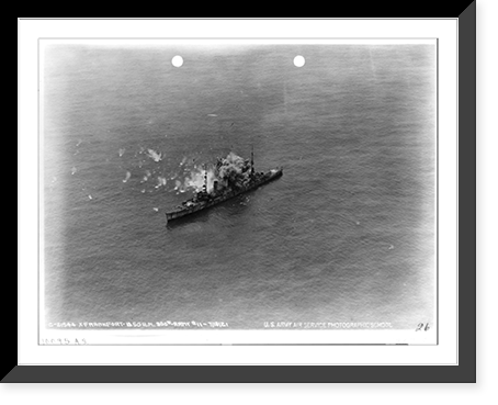 Aerial view of the ex-German cruiser FRANKFORT under air bombing attack demonstration. 1921 Classic, Vintage Wall Art