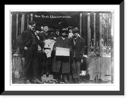 Group of unemployed workers holding up newspaper, The Voice of the People, New York City, Antique Print