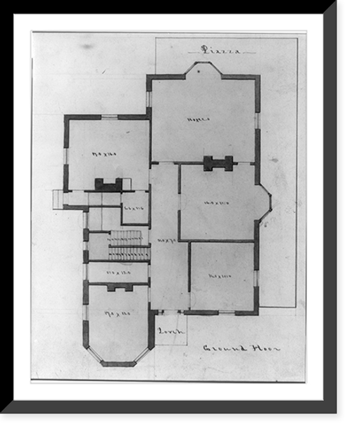 Historic Framed Print, [House with an L-shaped piazza. Ground floor plan],  17-7/8" x 21-7/8"