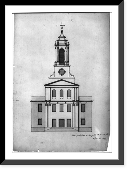 Historic Framed Print, Architectural drawing for alterations to a Congregational church (Old South Church"),  Hallowell,  Maine. Front elevation",  17-7/8" x 21-7/8"