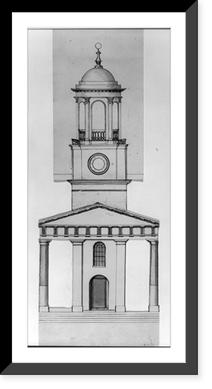Church (Unitarian Church"), D Street and 6th Street, Washington, D.C. (Overlay for no. 6) Front portico and tower", Historic Reproduction