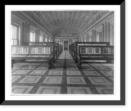Exhibit area, second floor, southwest gallery, Library of Congress, looking towards mural called The Arts"", Vintage Print