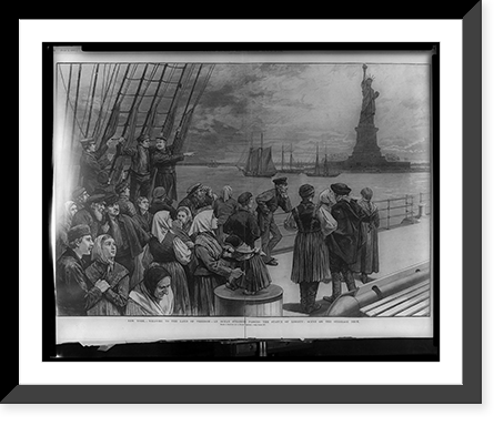 Historic Framed Print, New York - Welcome to the land of freedom - An ocean steamer passing the Statue of Liberty: Scene on the steerage deck.from a sketch by a staff artist.,  17-7/8" x 21-7/8"
