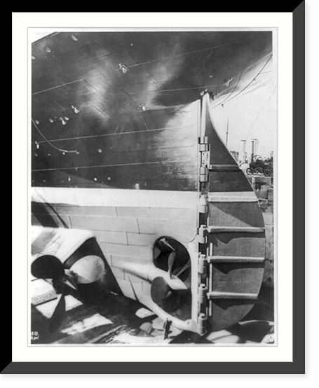 Historic Framed Print, [View of the stern and rudder of the TITANIC in drydock],  17-7/8" x 21-7/8"