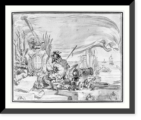Allegory showing America as ragged warrior beside naval cannon and shot Classic, Vintage Poster