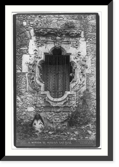 Historic Framed Print, [Picturesque San Antonio" - Texas,  ca. 1890: Window of Mission San Jose; with tapestry]",  17-7/8" x 21-7/8"