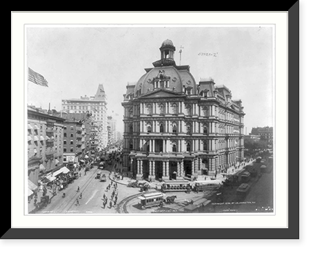 Historic Framed Print, N.Y.C. Post Office. Panoramic view showing Broadway and Park Row,  17-7/8" x 21-7/8"