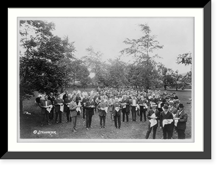 Group of well-dressed men standing with plates of food on large lawn Classic, Antique Wall Art