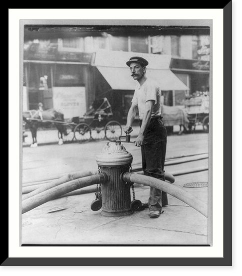 Vintage Photo Print - New York City - fireman turning on high, 1908