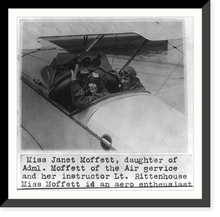 Miss Janet Moffett, daughter of Adm. William Adger Moffett of the Air Service, and her instructor Lt. Rittenhouse in cockpit of plane, Vintage Print