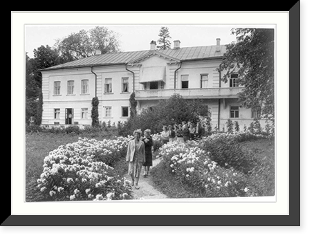 Yasnaya Polyana, Russia. 1960: Tourists on garden path behind Tolstoi museum-estate, Antique Wall Art