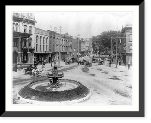 Historic Framed Print, [N.Y. Glens Falls. View across town square and fountain],  17-7/8" x 21-7/8"