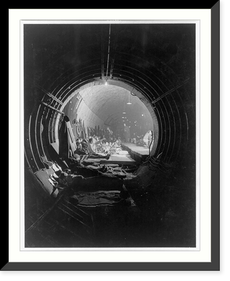 Looking down subway tunnel which has been converted into air raid shelter. West End, London, Vintage Poster