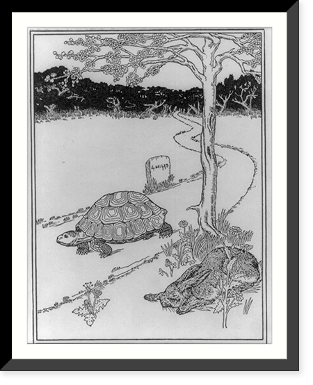 The tortise passing the sleeping hare near the end of their race, Antique Print