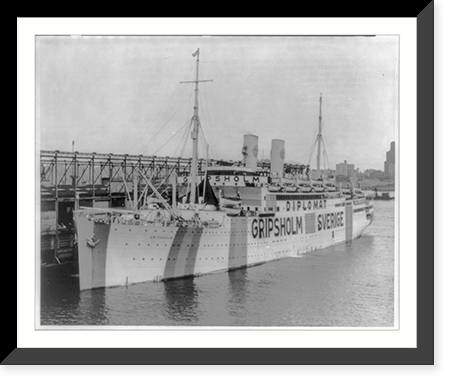 Exchange liner GRIPSHOLM loading at New York harbor prior to sailing with interned Japanese civilians for exchange. Sept. 1, 1943, Vintage Print