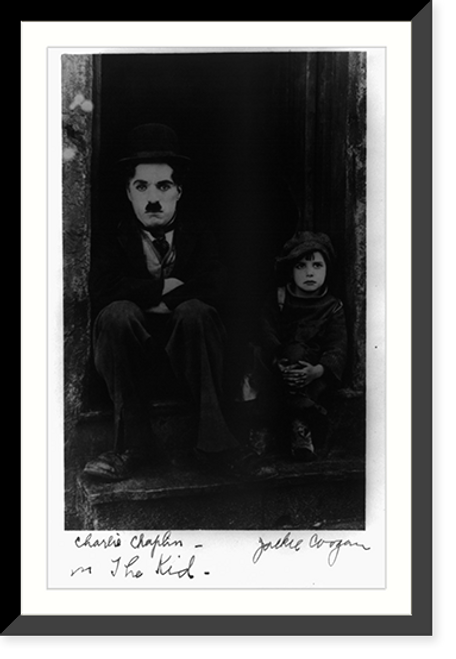Historic Framed Print, [Charles Spencer Chaplin, 1889-; full, seated with Jackie Coogan on doorstep],  17-7/8" x 21-7/8"