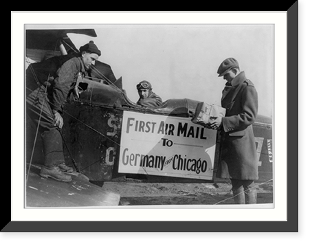 The 1st parcel being handed into the 1st Chicago to Germany air mail plane, Vintage Poster