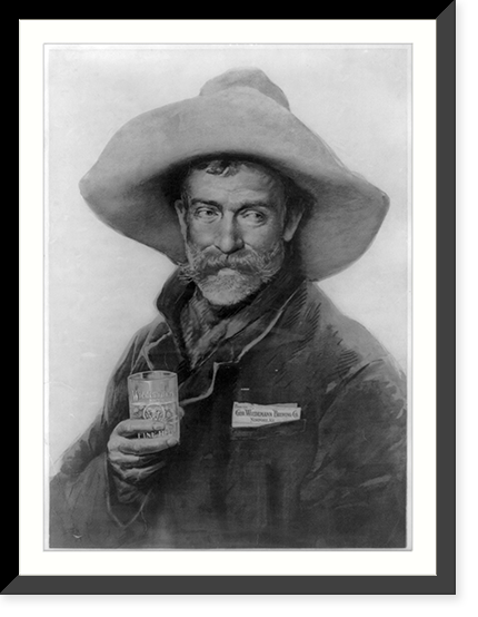 Tradecard for Wiedemann Beer: old cowboy holding glass of Wiedemann's, Vintage Wall Art
