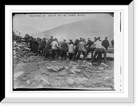Historic Framed Print, Rescuers at Austin pullin down ruins,  17-7/8" x 21-7/8"