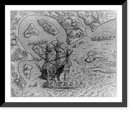 Johannes Staden arrives at unknown island and finds Portugese already there. Supraway, 18 miles from S. Vincentii Insula, Antique Wall Art