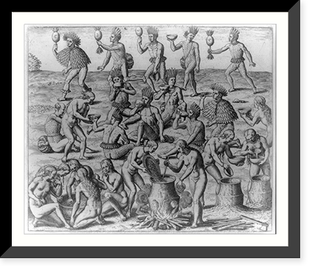 Historic Framed Print, Mandioka root [being[ prepared by Indian women to produced a liquid brew. This makes the tribesmen drunk,  17-7/8" x 21-7/8"