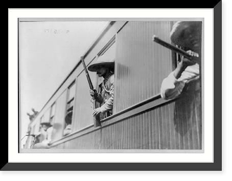 Close-up of insurrectors with rifles leaning out of railroad train windows, Antique Wall Art