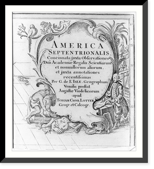 Cartouche showing allegory on America.G.F. Lotter sculps, Historic Print