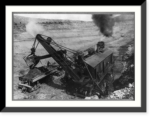 Historic Framed Print, [Steam shovel loading ore cars in open pit copper mine, Santa RIta, N.M.],  17-7/8" x 21-7/8"