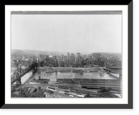 Pa. - Pittsburgh - panoramic view; rail yards and coal barges in foreground. July 2, 1915, Historic Print