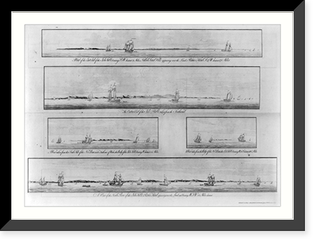 Historic Framed Print, [Views from offshore of Sable Island, Nova Scotia, with ships passing near shore],  17-7/8" x 21-7/8"