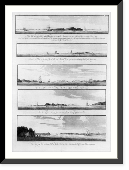 Views of the coastline of New York, Long Island, Staten Island, and the lighthouse on Sandy Hook, New Jersey, Antique Print