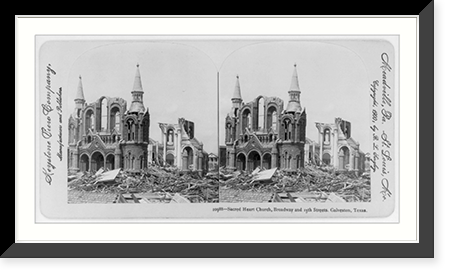 Tex. - Galveston - Sacred Heart Church, Broadway & 13th St. - full view after hurricane and flood damage, Sept. 1900, Antique Print