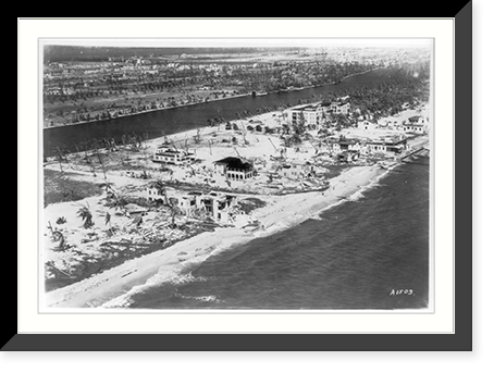 Fla. - Miami - aerial view along beach after hurricane, Antique Wall Art