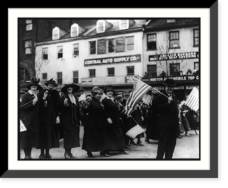 Liberty Bond drive, 1918 - man and women with U.S. flags marching in parade, 1000 block of Pennsyvania Ave, Washington, D.C, Vintage Wall Art
